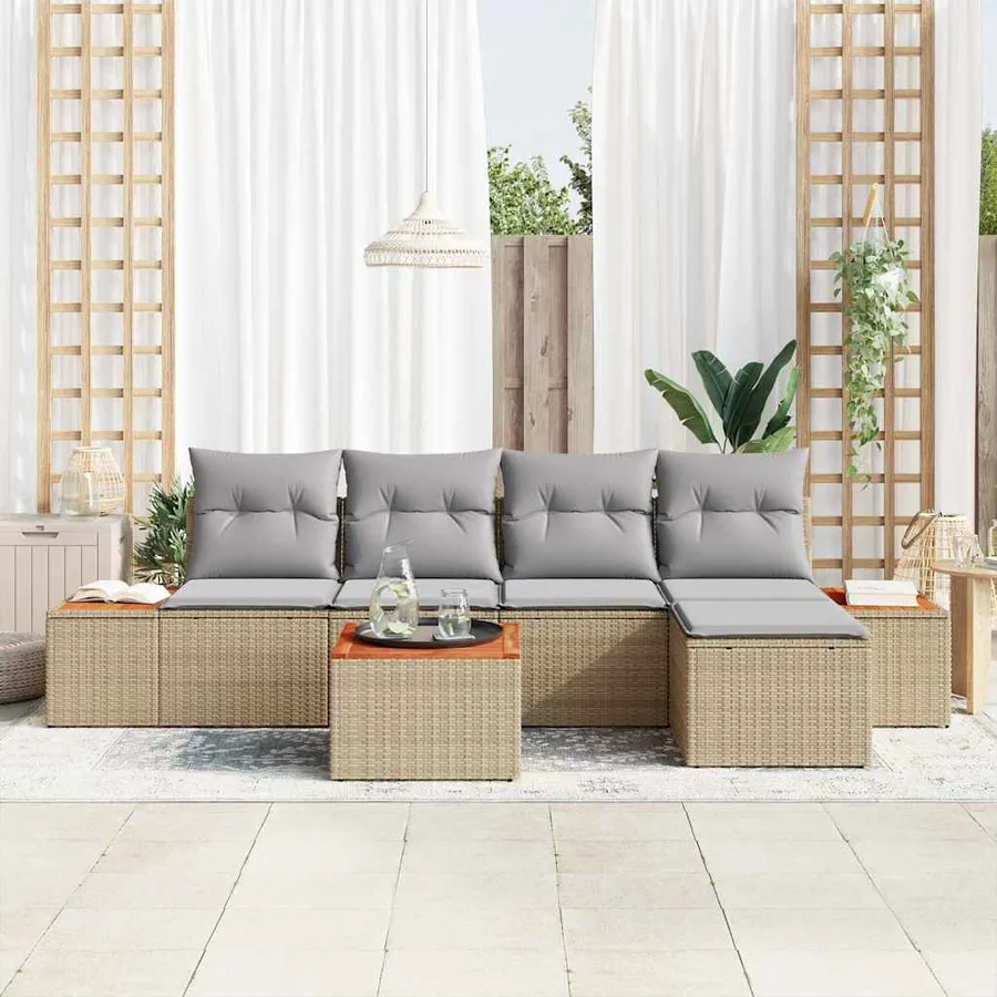 Ensemble de canapé de jardin 6 pcs Beige et Gris clair - 3