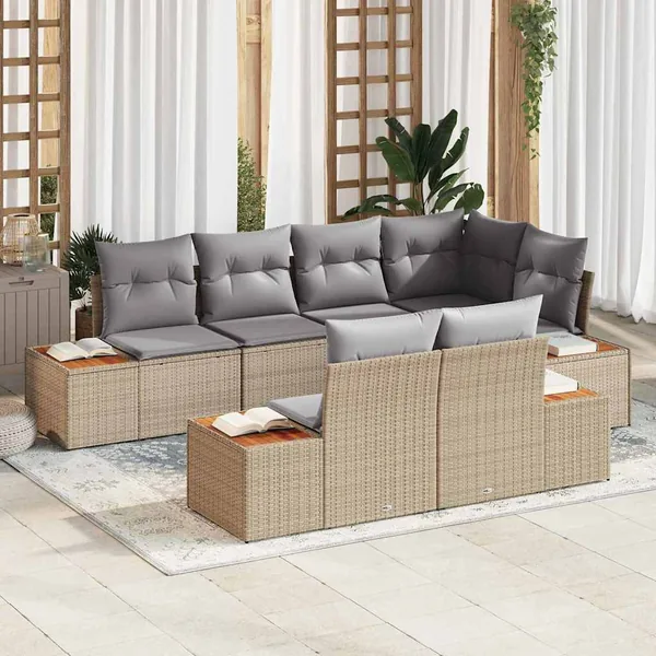 Ensemble de canapé de jardin 7 pcs Beige et Gris clair