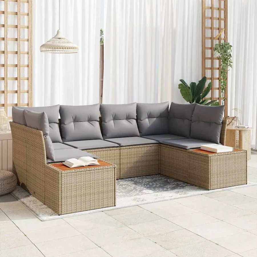 Ensemble de canapé de jardin 6 pcs Beige et Gris clair