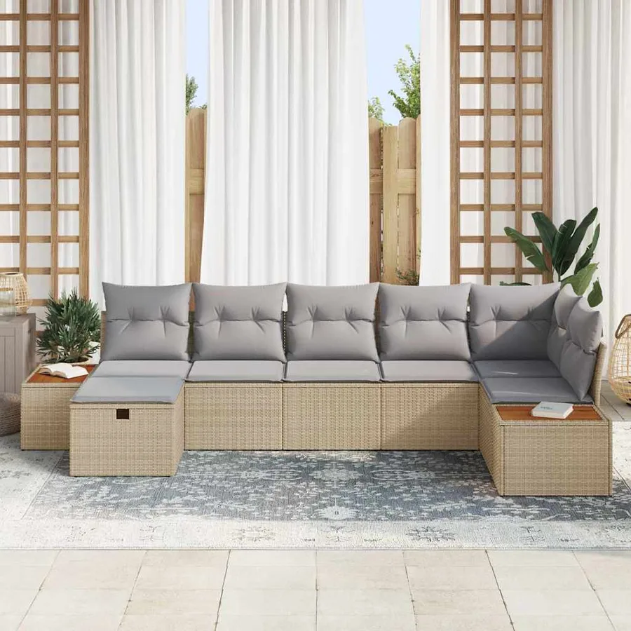 Ensemble de canapé de jardin 7 pcs Beige Poly rotin - 3