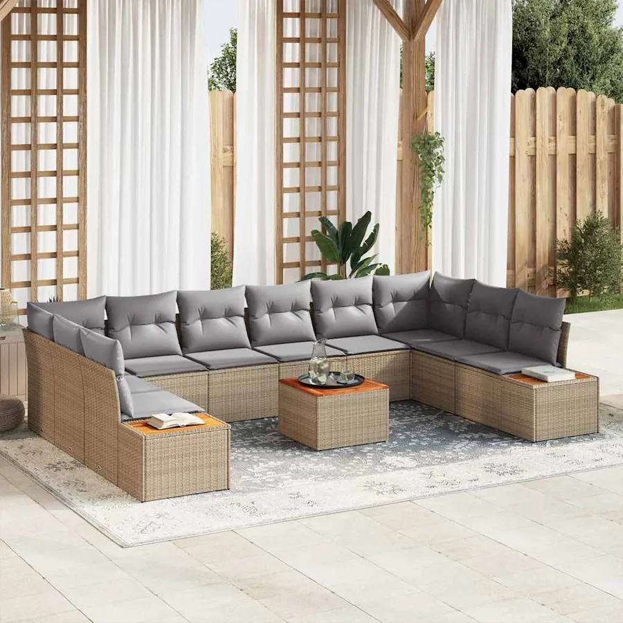 Ensemble de canapé de jardin 10 pcs Beige et Gris clair