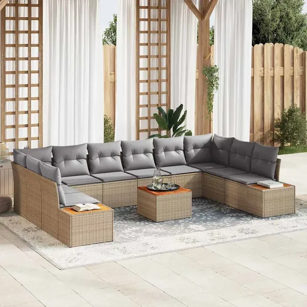 Ensemble de canapé de jardin 10 pcs Beige et Gris clair