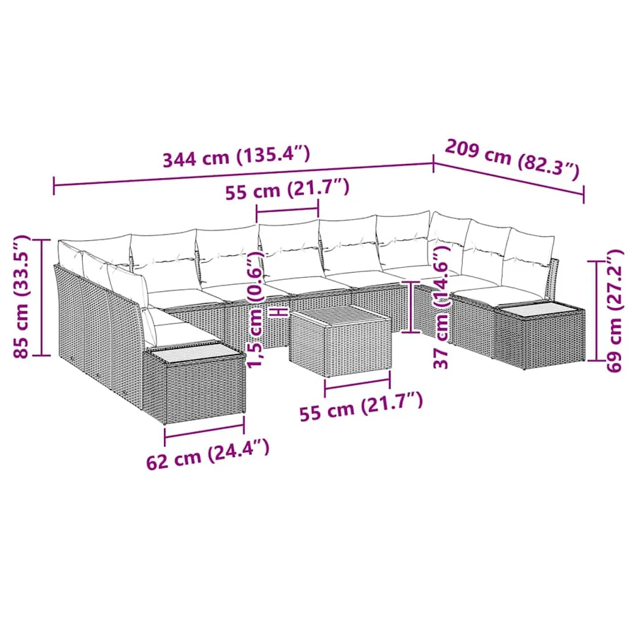 Ensemble de canapé de jardin 10 pcs Beige et Gris clair - 13
