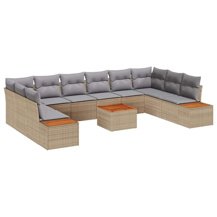 Ensemble de canapé de jardin 10 pcs Beige et Gris clair - 2