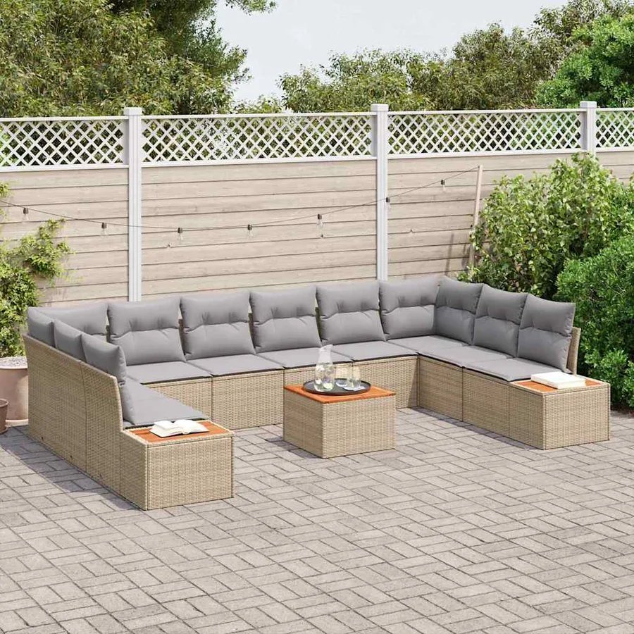 Ensemble de canapé de jardin 10 pcs Beige et Gris clair - 3
