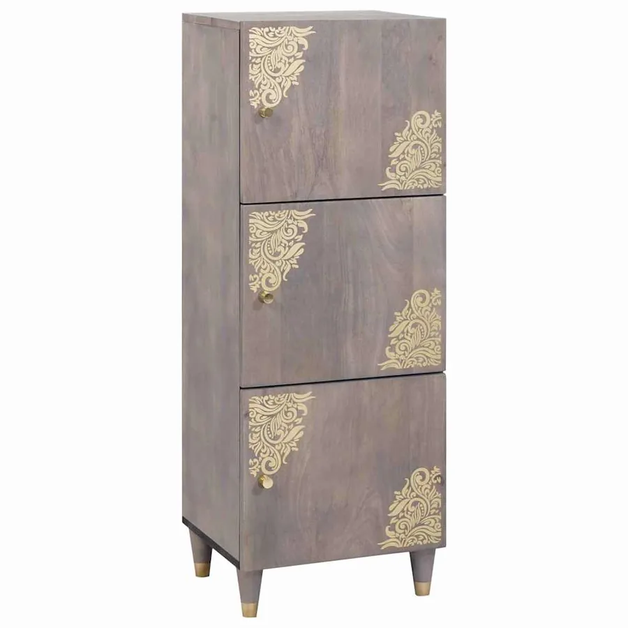 Haut Armoire Gris et or 40 x 33 x 110 cm Bois de mangue massif
