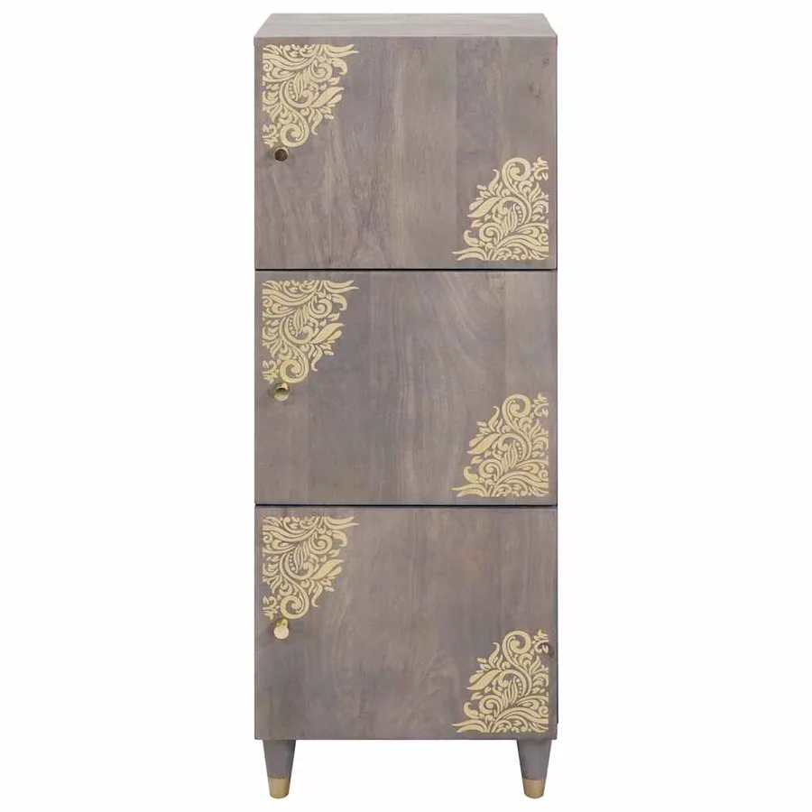Haut Armoire Gris et or 40 x 33 x 110 cm Bois de mangue massif - 3