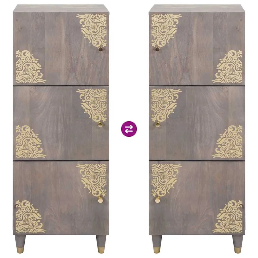 Haut Armoire Gris et or 40 x 33 x 110 cm Bois de mangue massif - 9