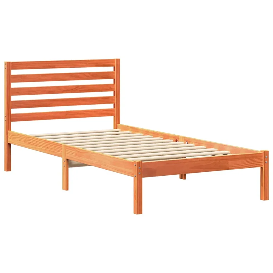 Cadre de lit avec tête de lit Brun cire 90 x 190 cm Pin massif - 4