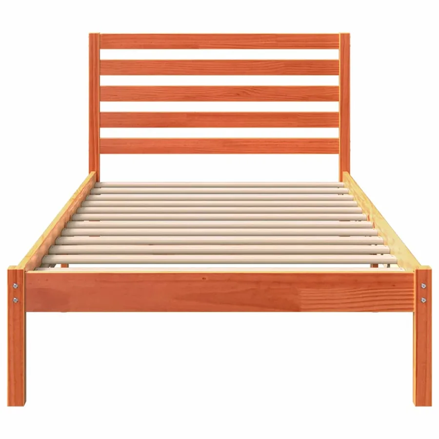 Cadre de lit avec tête de lit Brun cire 90 x 190 cm Pin massif - 5
