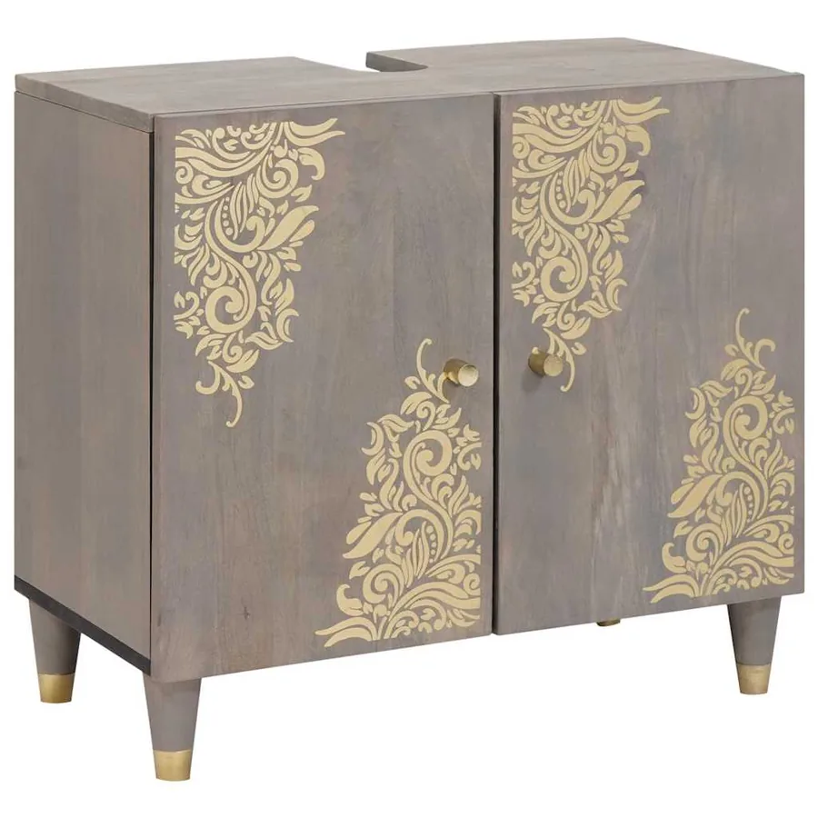 Armoire d'évier Gris 62 x 33 x 58 cm Bois de mangue massif
