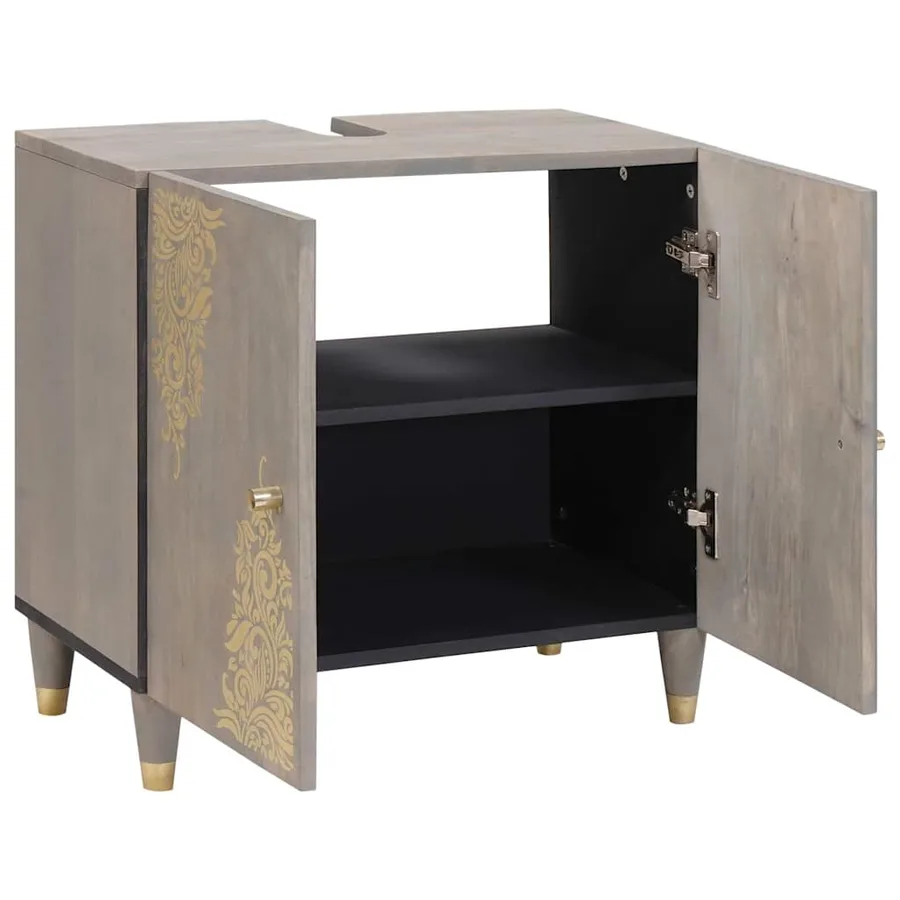 Armoire d'évier Gris 62 x 33 x 58 cm Bois de mangue massif - 2