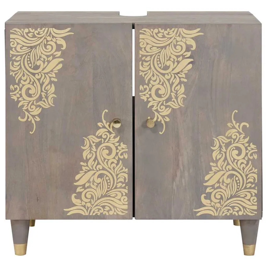 Armoire d'évier Gris 62 x 33 x 58 cm Bois de mangue massif - 3