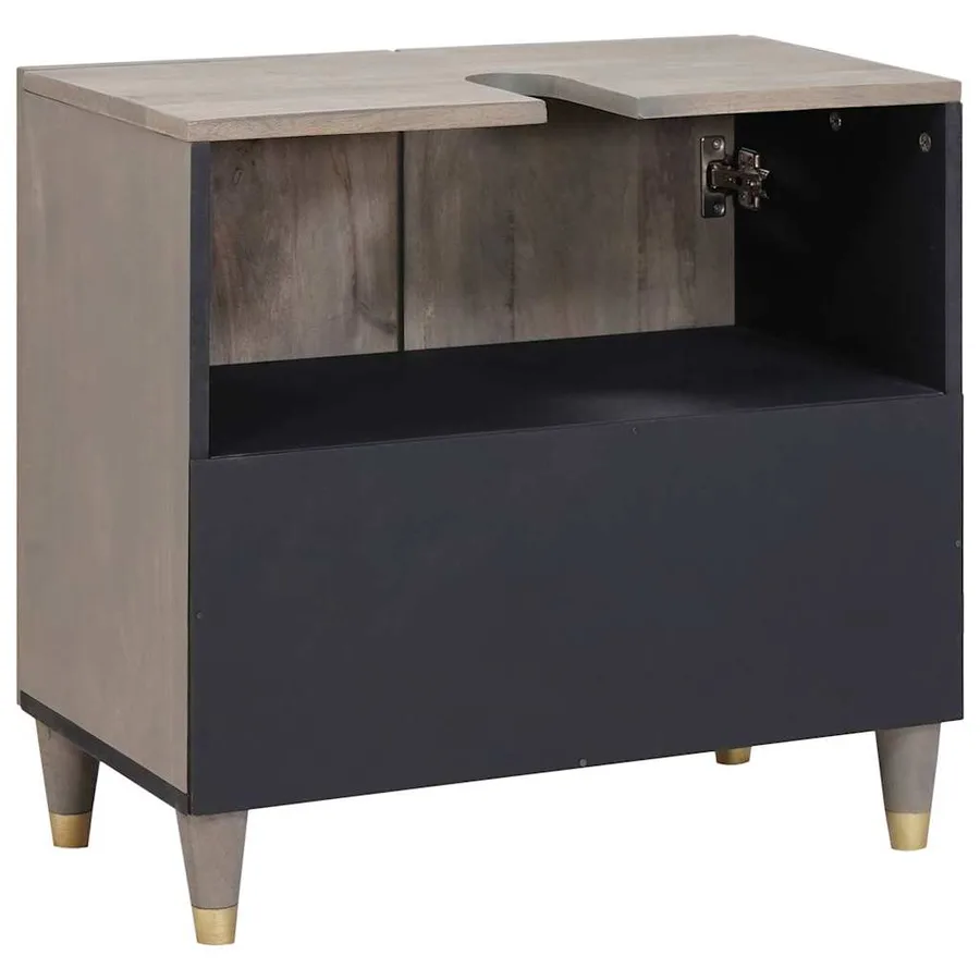 Armoire d'évier Gris 62 x 33 x 58 cm Bois de mangue massif - 5