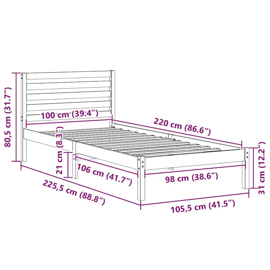 Cadre de lit avec tête de lit Marron 100 x 220 cm Pin massif - 8