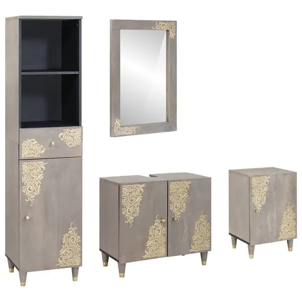Ensemble de Meubles de Salle de Bain avec tiroir 4 pcs Gris