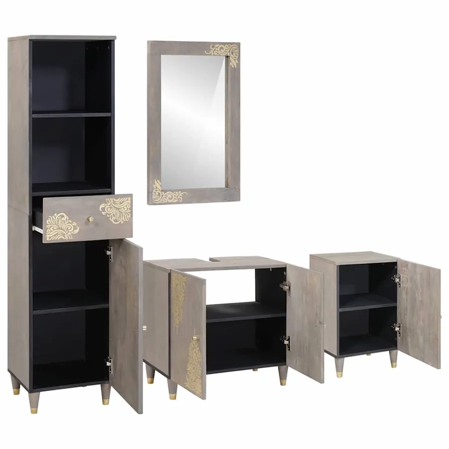 Ensemble de Meubles de Salle de Bain avec tiroir 4 pcs Gris - 2