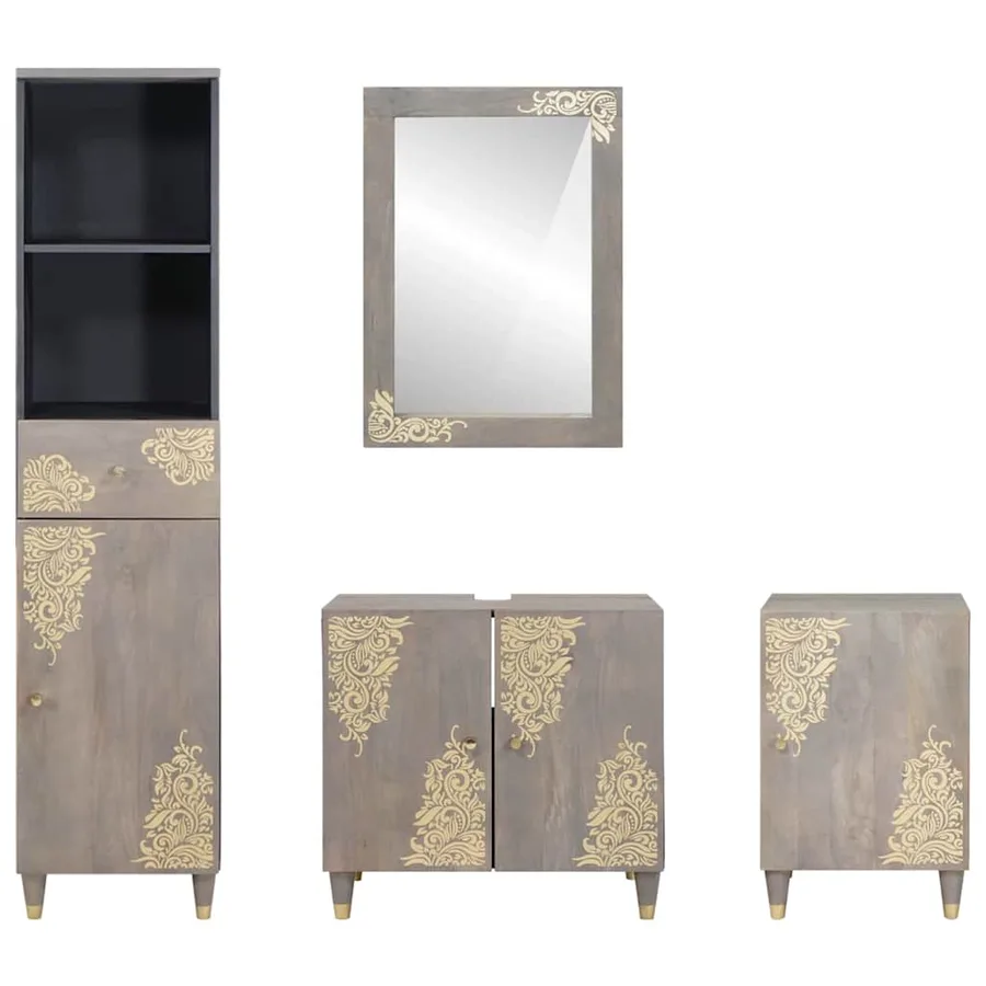 Ensemble de Meubles de Salle de Bain avec tiroir 4 pcs Gris - 7
