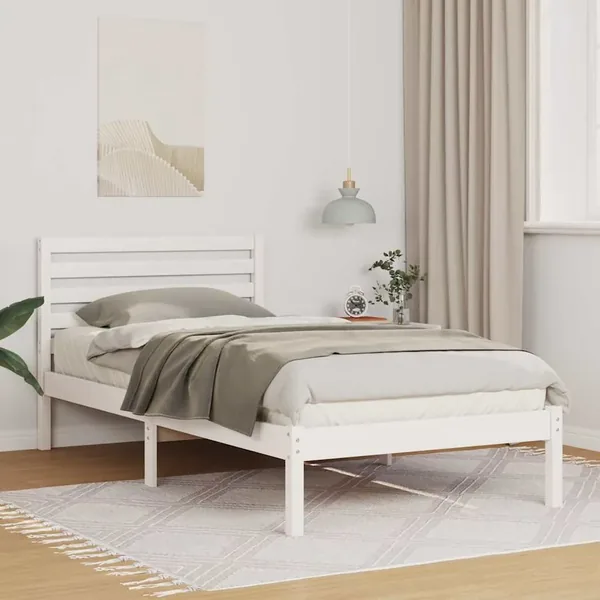 Cadre de lit avec tête de lit Blanc 75 x 190 cm Pin massif
