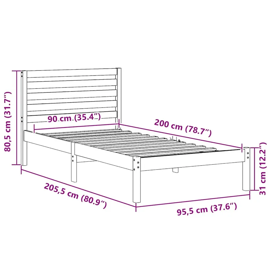 Cadre de lit avec tête de lit Brun cire 90 x 200 cm Pin massif - 8