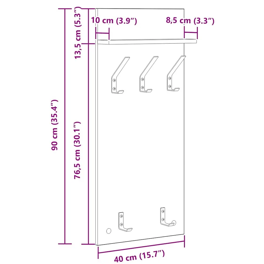 Porte-manteau mural avec étagère Chêne Sonoma 40 x 10 x 90 cm - 10
