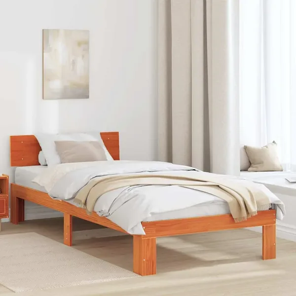 Cadre de lit avec tête de lit Brun cire 100 x 200 cm Pin massif