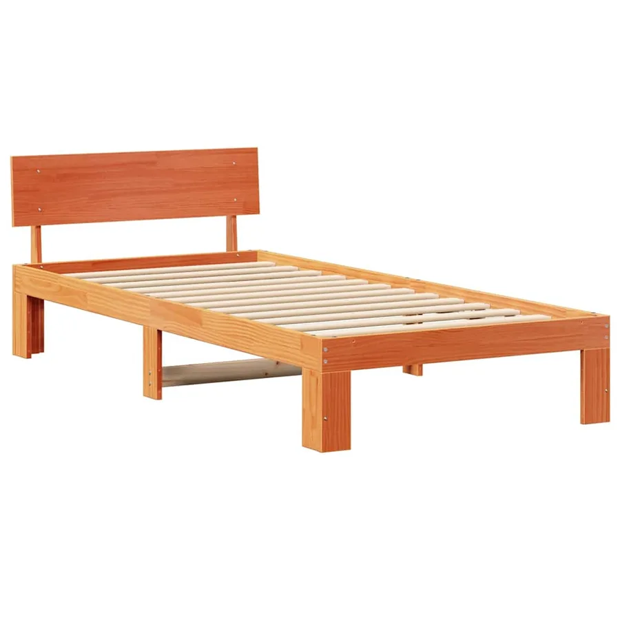 Cadre de lit avec tête de lit Brun cire 100 x 200 cm Pin massif - 4