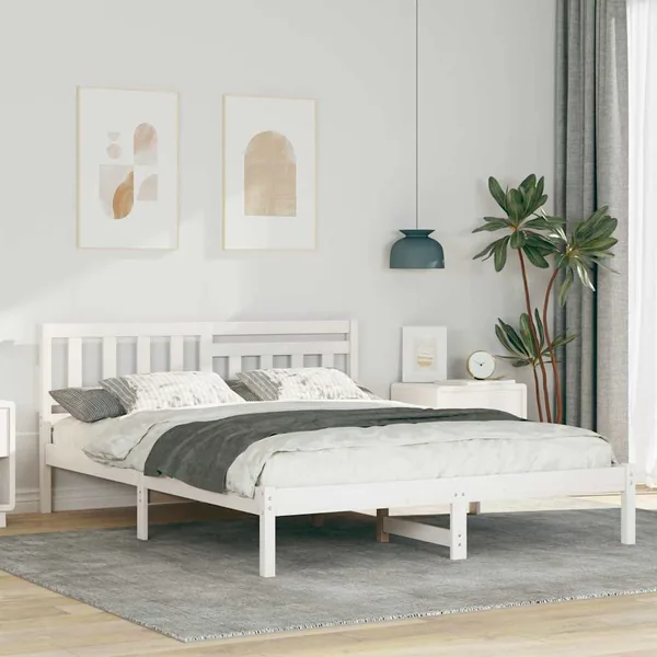 Cadre de lit avec tête de lit Blanc 160 x 200 cm Pin massif