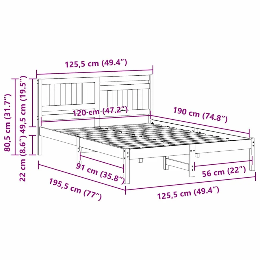 Cadre de lit avec tête de lit Brun cire 120 x 190 cm Pin massif - 9