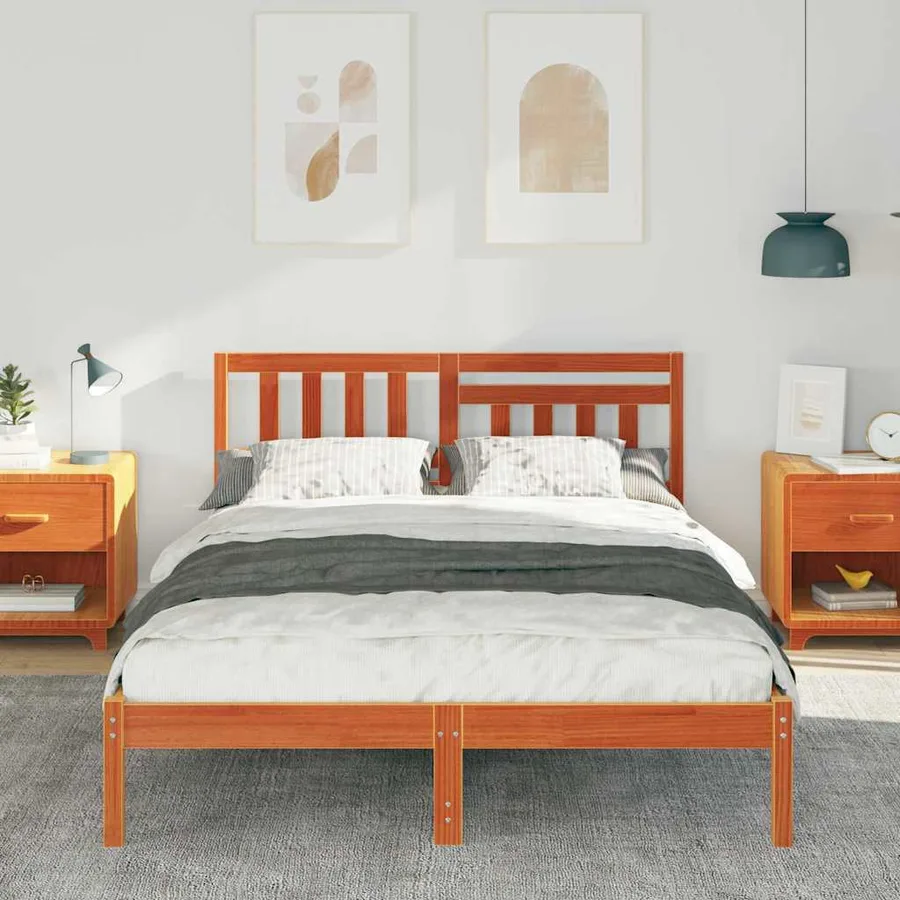 Cadre de lit avec tête de lit Brun cire 140 x 190 cm Pin massif - 3