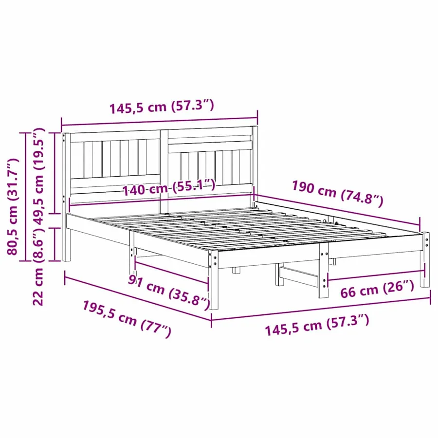 Cadre de lit avec tête de lit Brun cire 140 x 190 cm Pin massif - 9