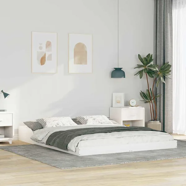 Cadre de lit Blanc 150 x 200 cm Pin massif