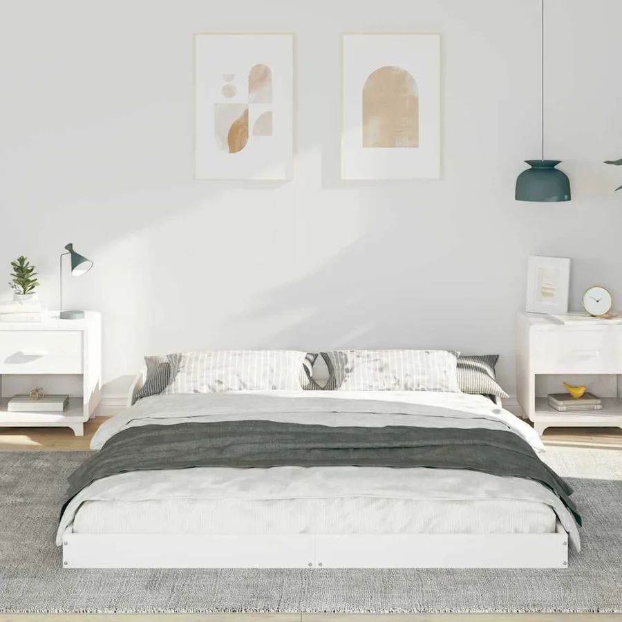 Cadre de lit Blanc 150 x 200 cm Pin massif - 3