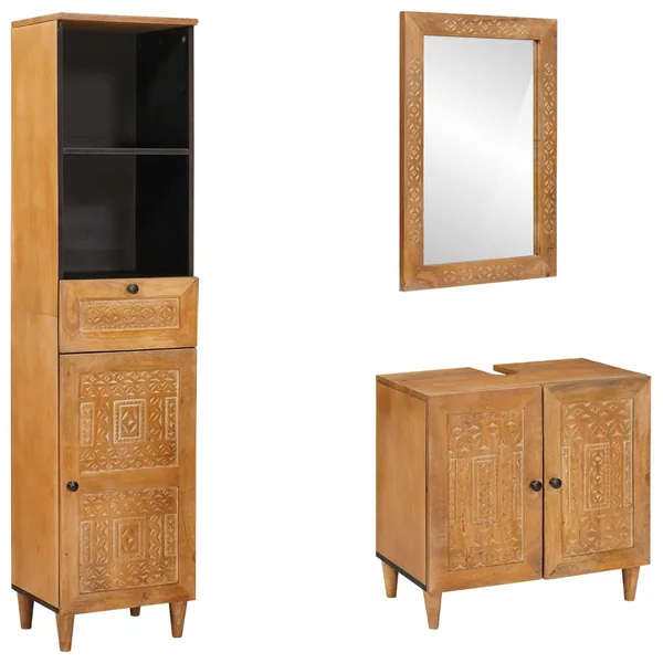 Ensemble de mobilier de salle de bain avec tiroir 3 pcs Marron