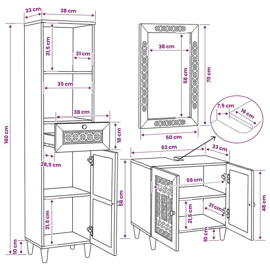 Ensemble de mobilier de salle de bain avec tiroir 3 pcs Marron - 16
