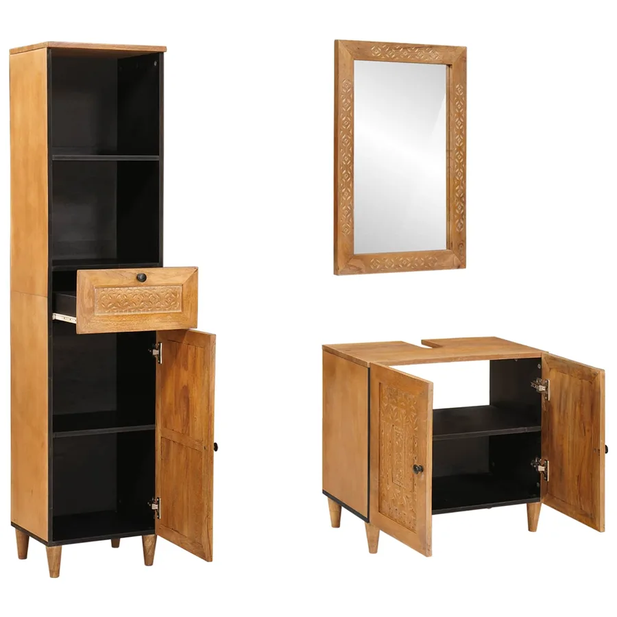 Ensemble de mobilier de salle de bain avec tiroir 3 pcs Marron - 2