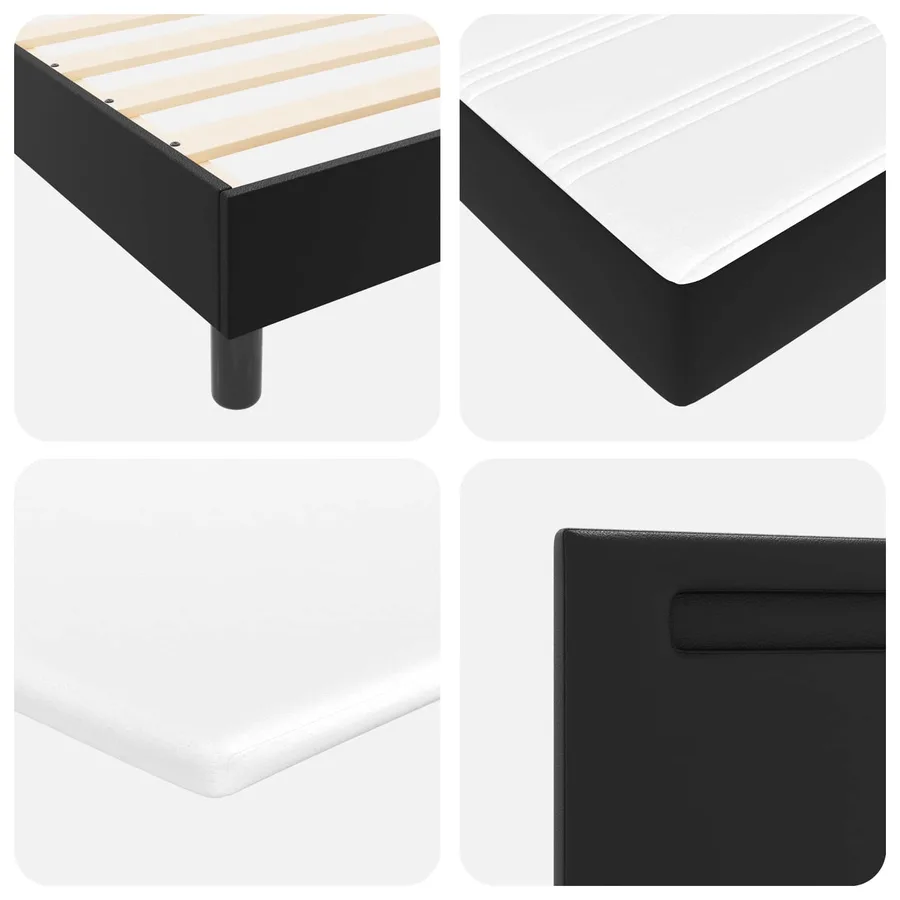 Lit à ressorts avec matelas Noir 90 x 200 cm Simili cuir - 11