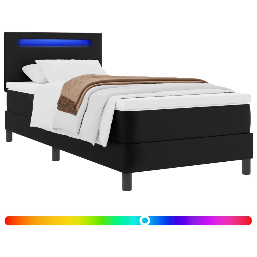 Lit à ressorts avec matelas Noir 90 x 200 cm Simili cuir - 2