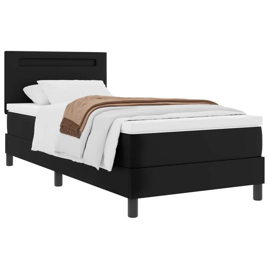 Lit à ressorts avec matelas Noir 90 x 200 cm Simili cuir - 3