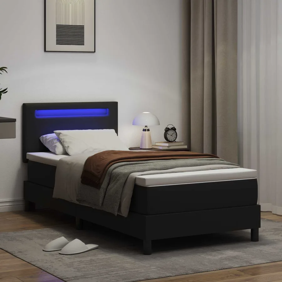 Lit à ressorts avec matelas Noir 90 x 200 cm Simili cuir - 4
