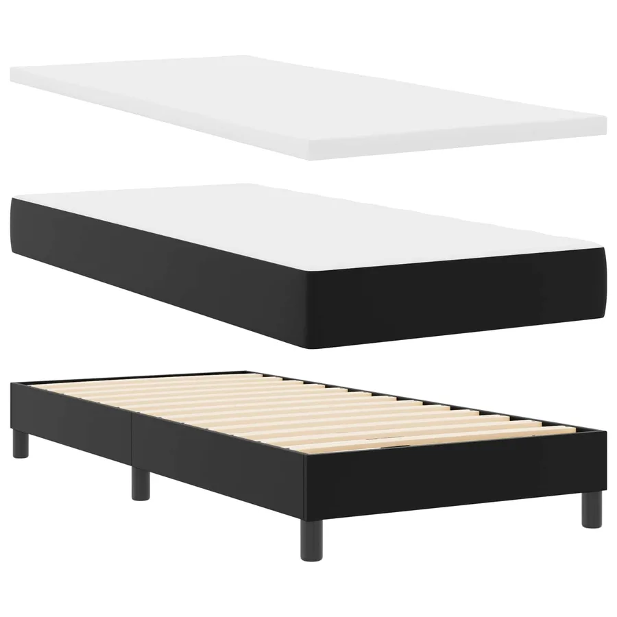 Lit à ressorts avec matelas Noir 90 x 200 cm Simili cuir - 7