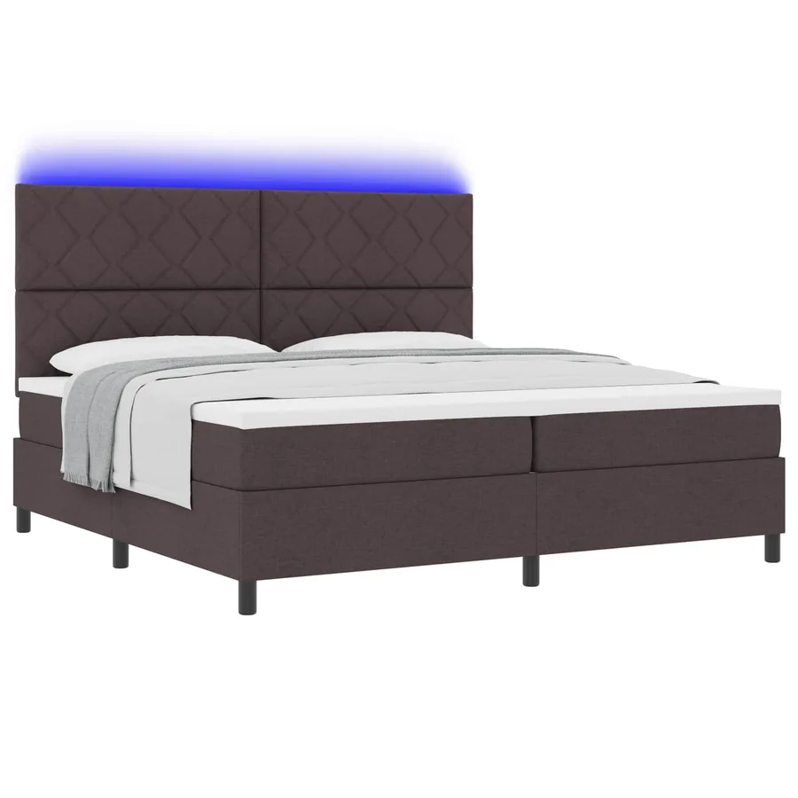 Lit à ressorts avec matelas Marron foncé 200 x 200 cm tissu - 2