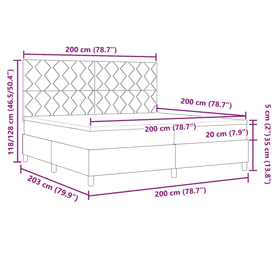 Lit à ressorts avec matelas Marron foncé 200 x 200 cm tissu - 8