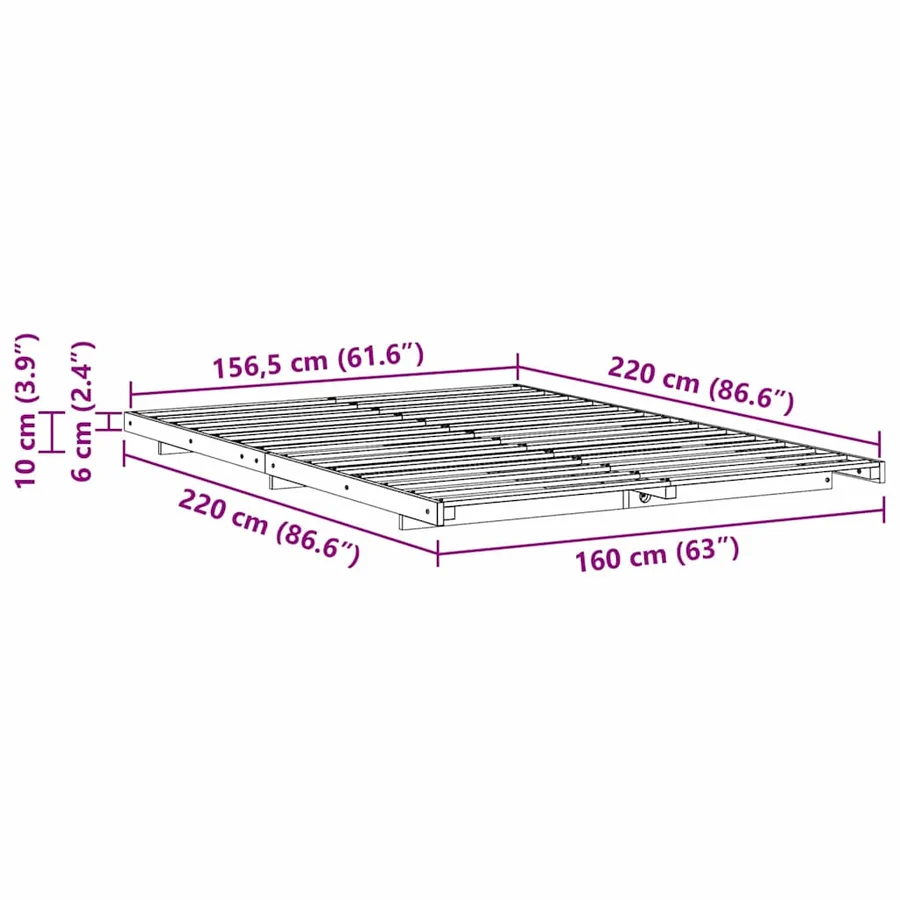 Cadre de lit Marron 160 x 220 cm Pin massif - 10