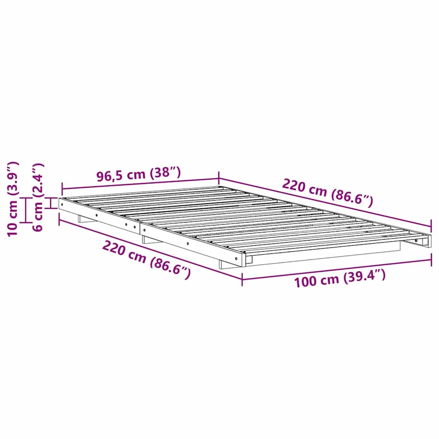 Cadre de lit Marron 100 x 220 cm Pin massif - 8