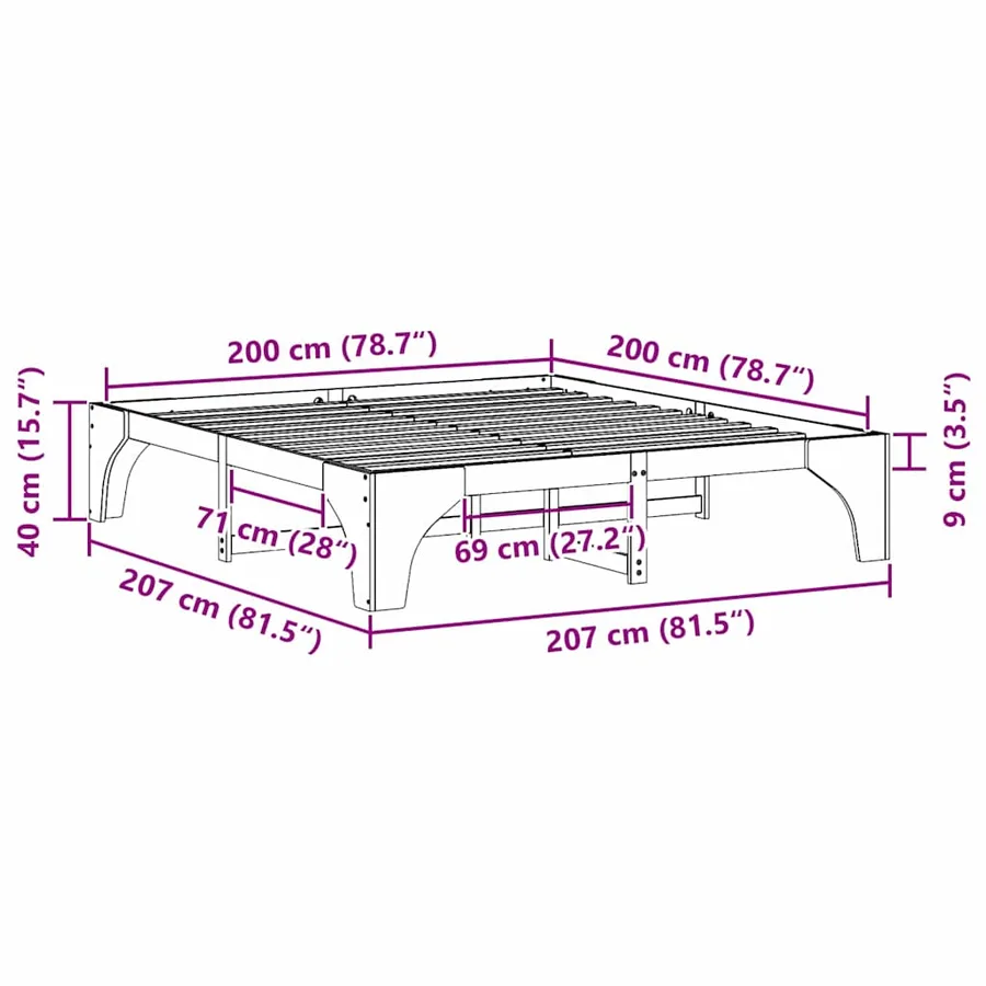 Cadre de lit Blanc 200 x 200 cm Pin massif - 8