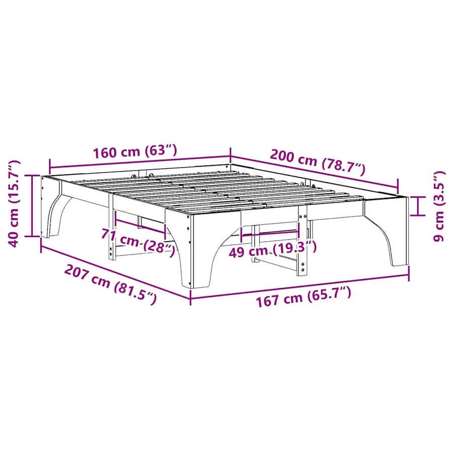 Cadre de lit Marron 160 x 200 cm Pin massif - 8