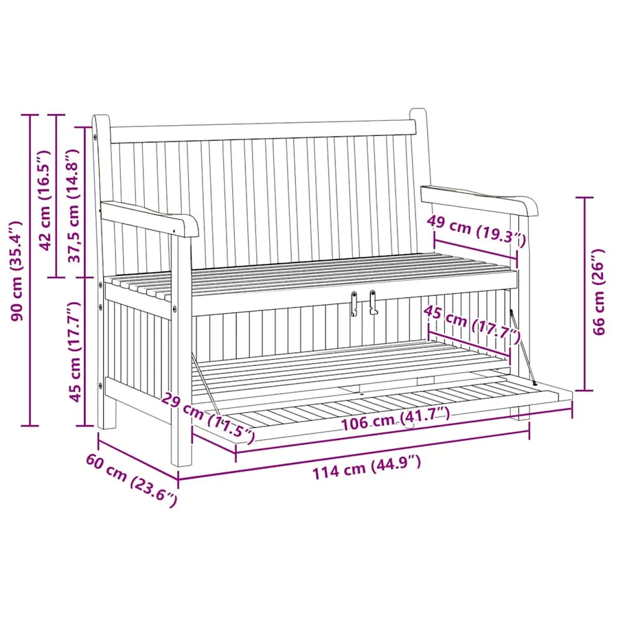 Banc de jardin avec porte 114 x 60 x 90 cm Bois de teck massif - 12