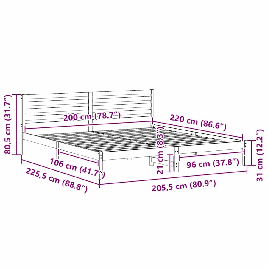 Cadre de lit avec tête de lit Marron 200 x 220 cm Pin massif - 10