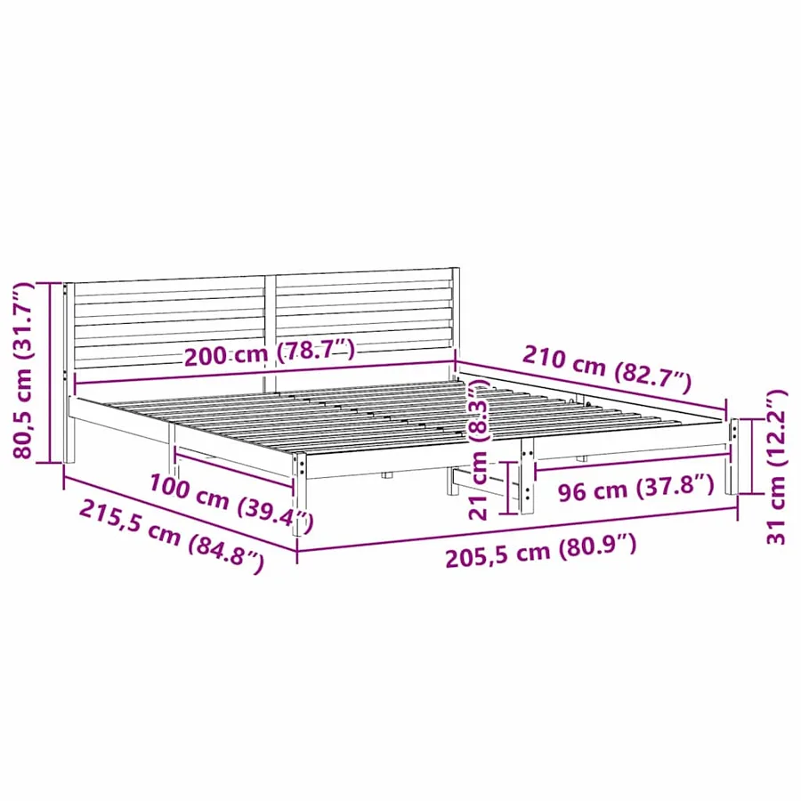 Cadre de lit avec tête de lit Marron 200 x 210 cm Pin massif - 8